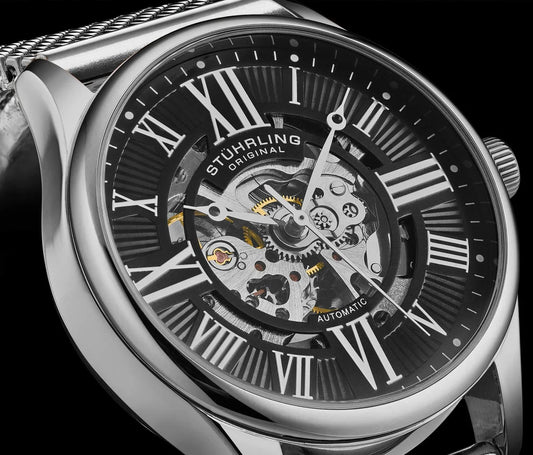 Stuhrling Original Atrium Men's Automatic Skeleton Watch, 42mm, Silver Case