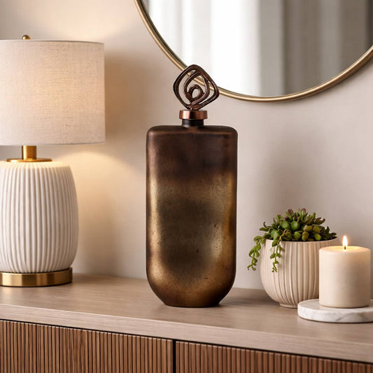 Bottle - Bronze Glass Modern Ombre with Metal Topper, 20 in.