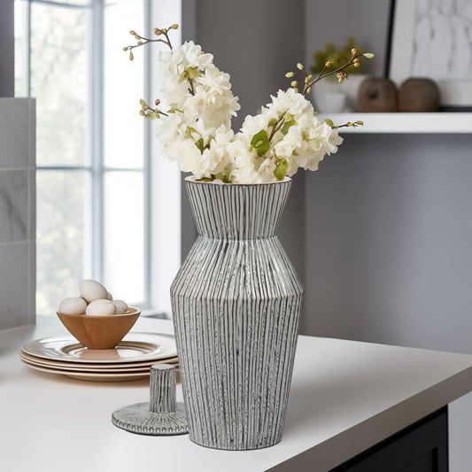 Decorative Jar - White Ceramic Detail with Lid, 20 in.