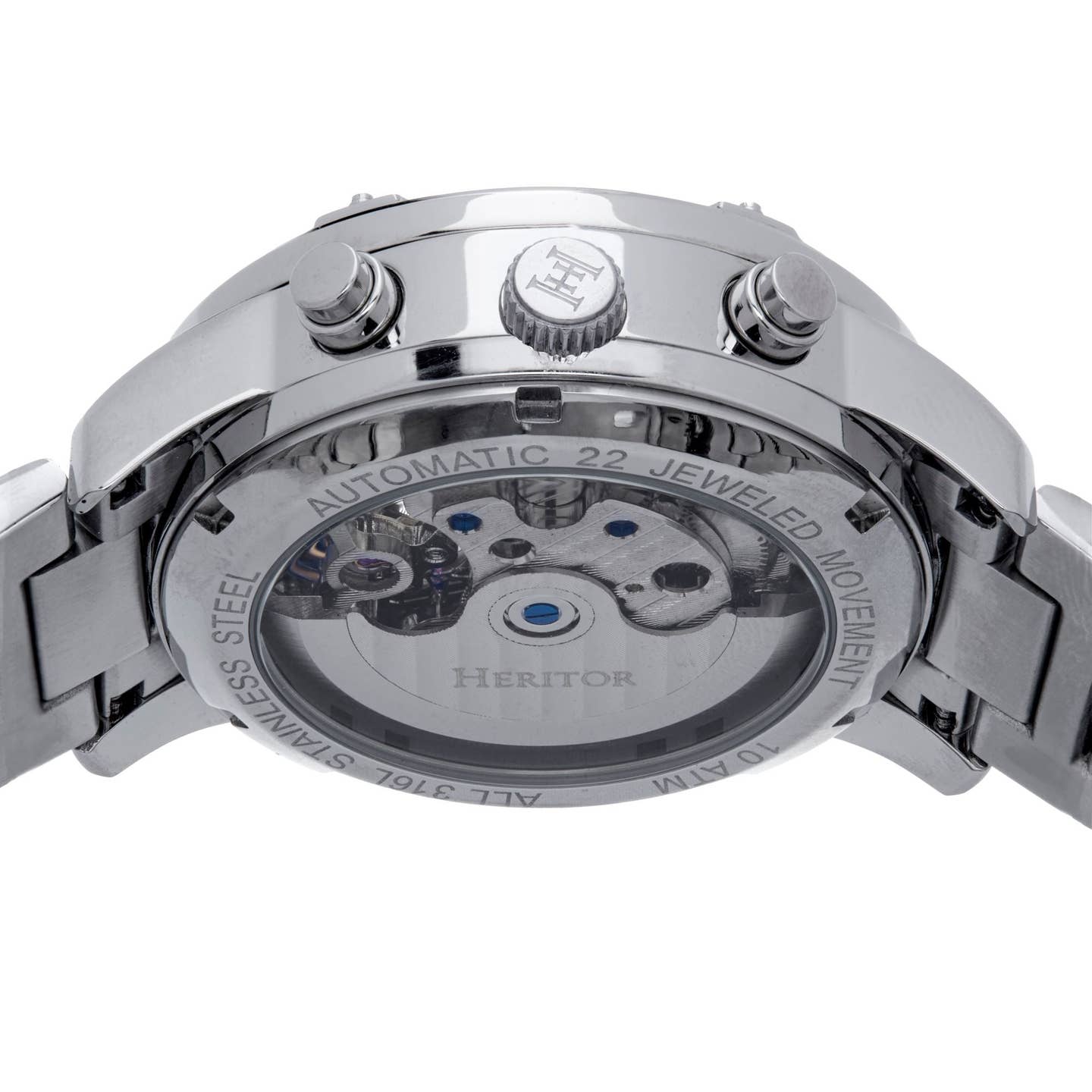 Heritor Wilhelm Men's Automatic Semi-Skeleton Bracelet Watch, Silver/Blue