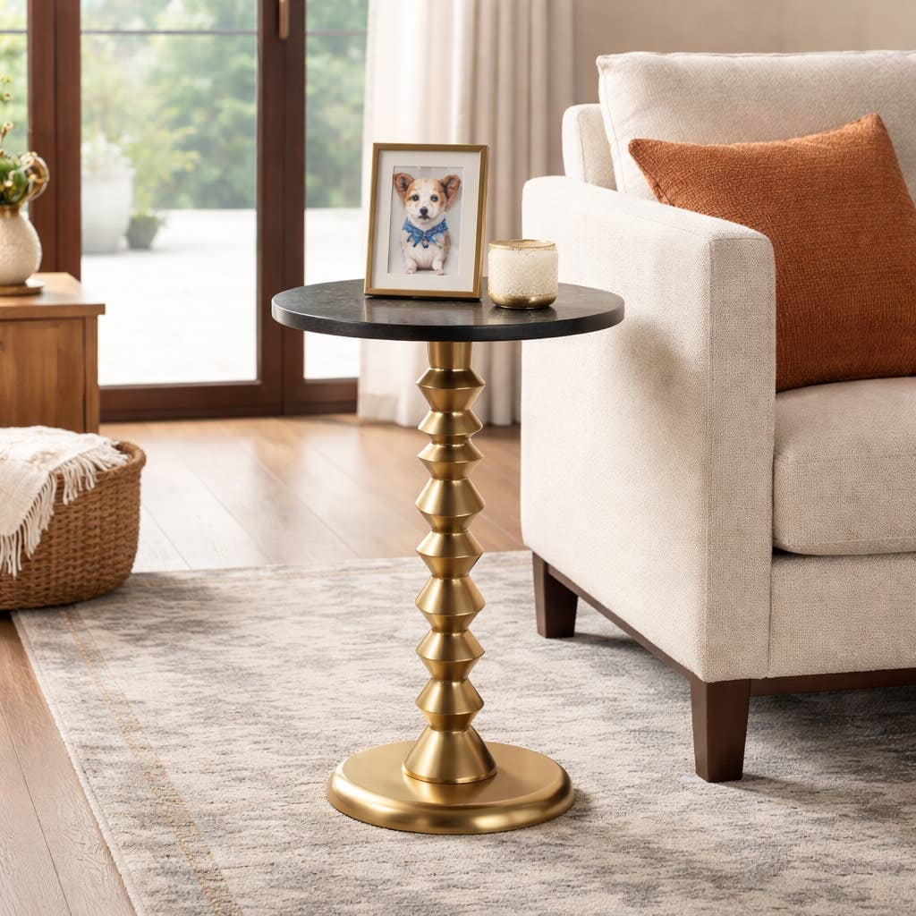 Side Table - Black Marble Top with Sculptural Base, 27 in.