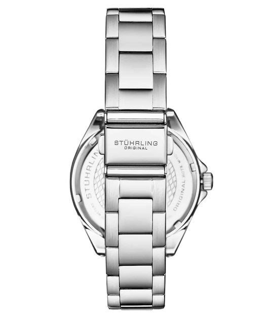 Stuhrling Original The Dynasty 4025 Women's Japanese Quartz Watch, 40mm, Black Dial, Silver-Tone Stainless Steel Bracelet, Crystal-Accented Bezel