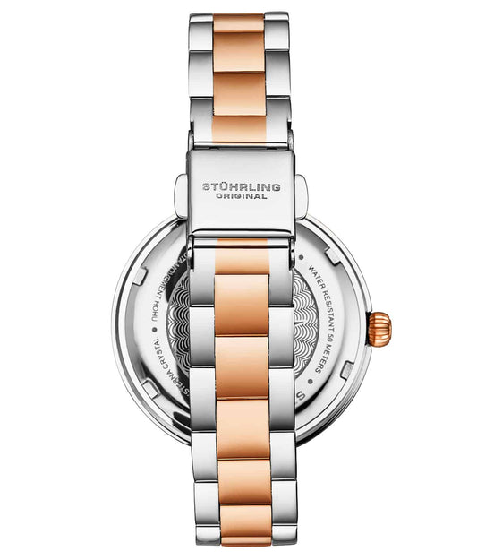 Stuhrling Original Brilliance 4043 Women's Quartz Watch, 32mm, Silver Dial, Two-Tone Rose Gold & Silver Bracelet, Crystal Hour Markers