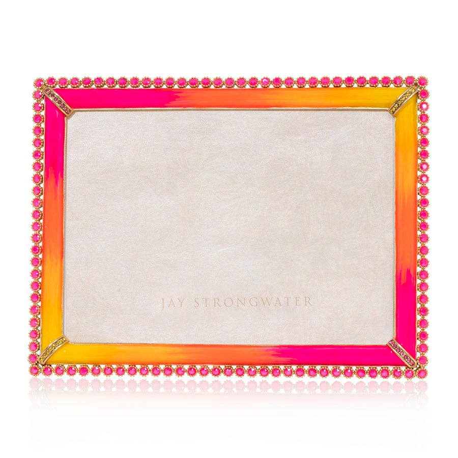 Jay Strongwater Lucas Stone Edge 5" x 7" Swarovski Crystal Enamel Picture Frame, Electric Pink