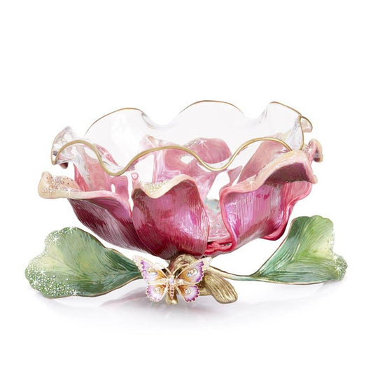 Jay Strongwater Sydney Large Flower Ruffle Swarovski Crystal Enamel Gold-Finished Decorative Bowl, Flora