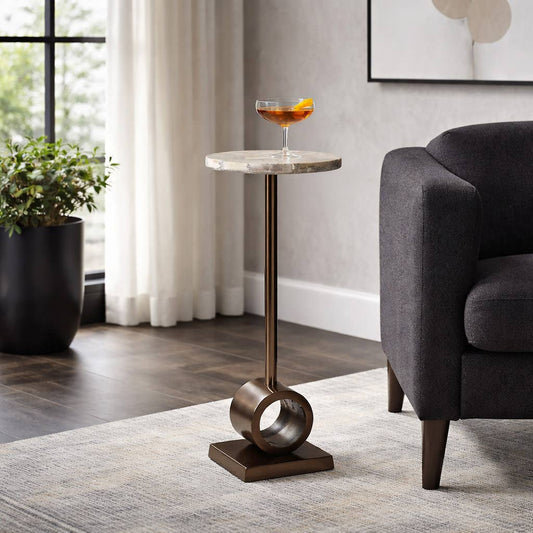 Side Table - Brown and Beige Petrified Wood Round Top, 24 in