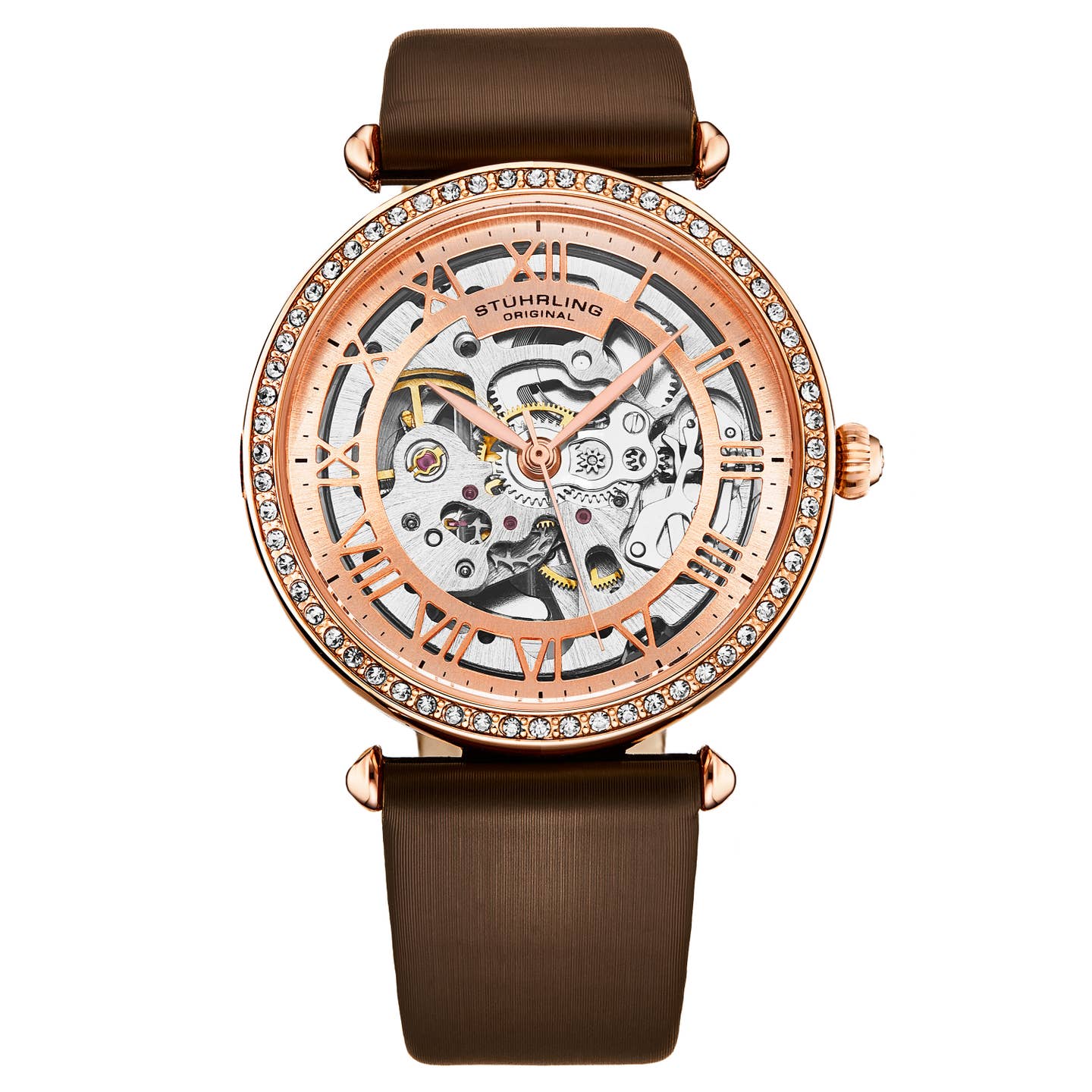Stuhrling Original Luxe 4022 Women's Automatic Watch, 38mm, Brown Leather Strap, Skeleton Dial