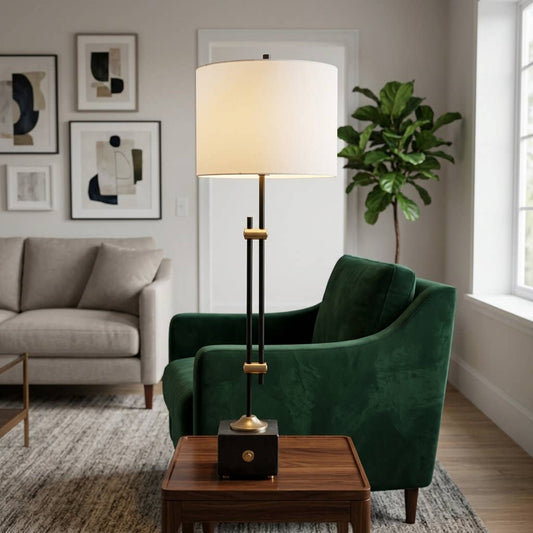 Table Lamp - Gold/Black Metal Marble Dual-Rod Base, 36 in.