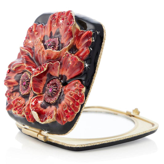 Jay Strongwater Freya Poppy Compact Mirror, Crystal Enamel Gold-Finished