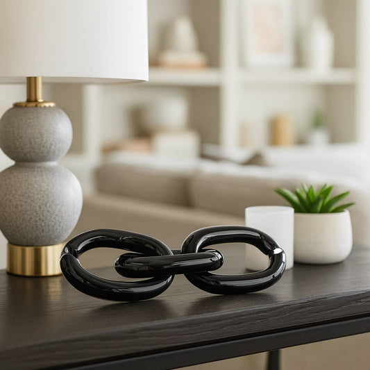 Decorative Sculpture - Black Glass Chain Link, 13 in.