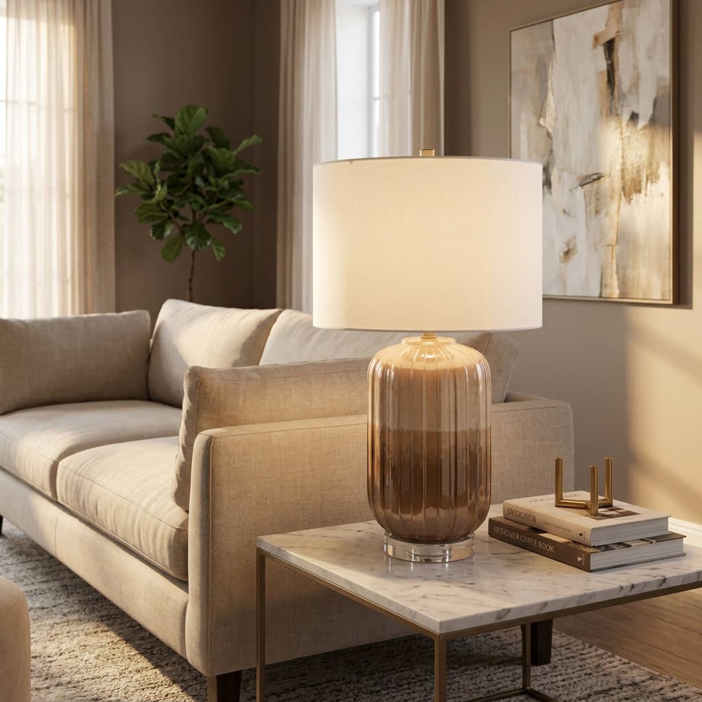 Table Lamp - Bronze Ceramic Non-Woven Ribbed Base, 24 in.
