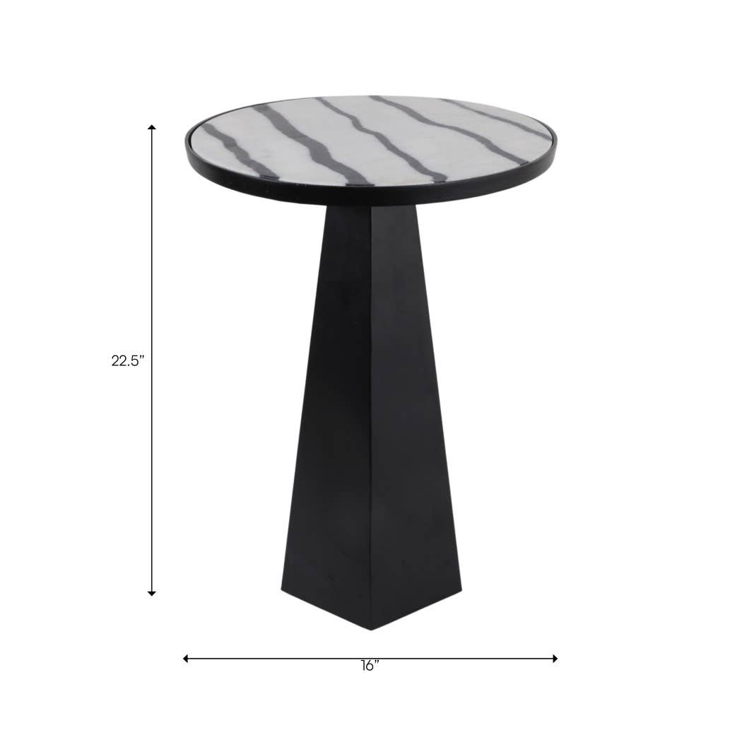 End Table - Black/White Marble Top with Tripod Frame, 23 in.