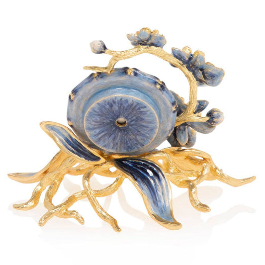 Jay Strongwater Tara Orchid Swarovski Crystal Enamel Gold-Finished Table Clock, Delft Garden