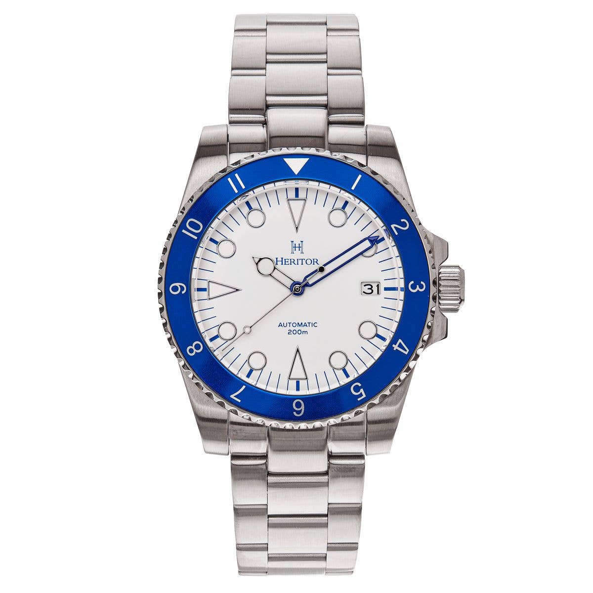 Heritor Luciano Men's Automatic Diver Date Bracelet Watch, Blue/White