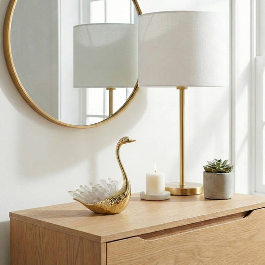 Sculpture - Gold/Clear Metal Swan with Tall Neck, 6 in.