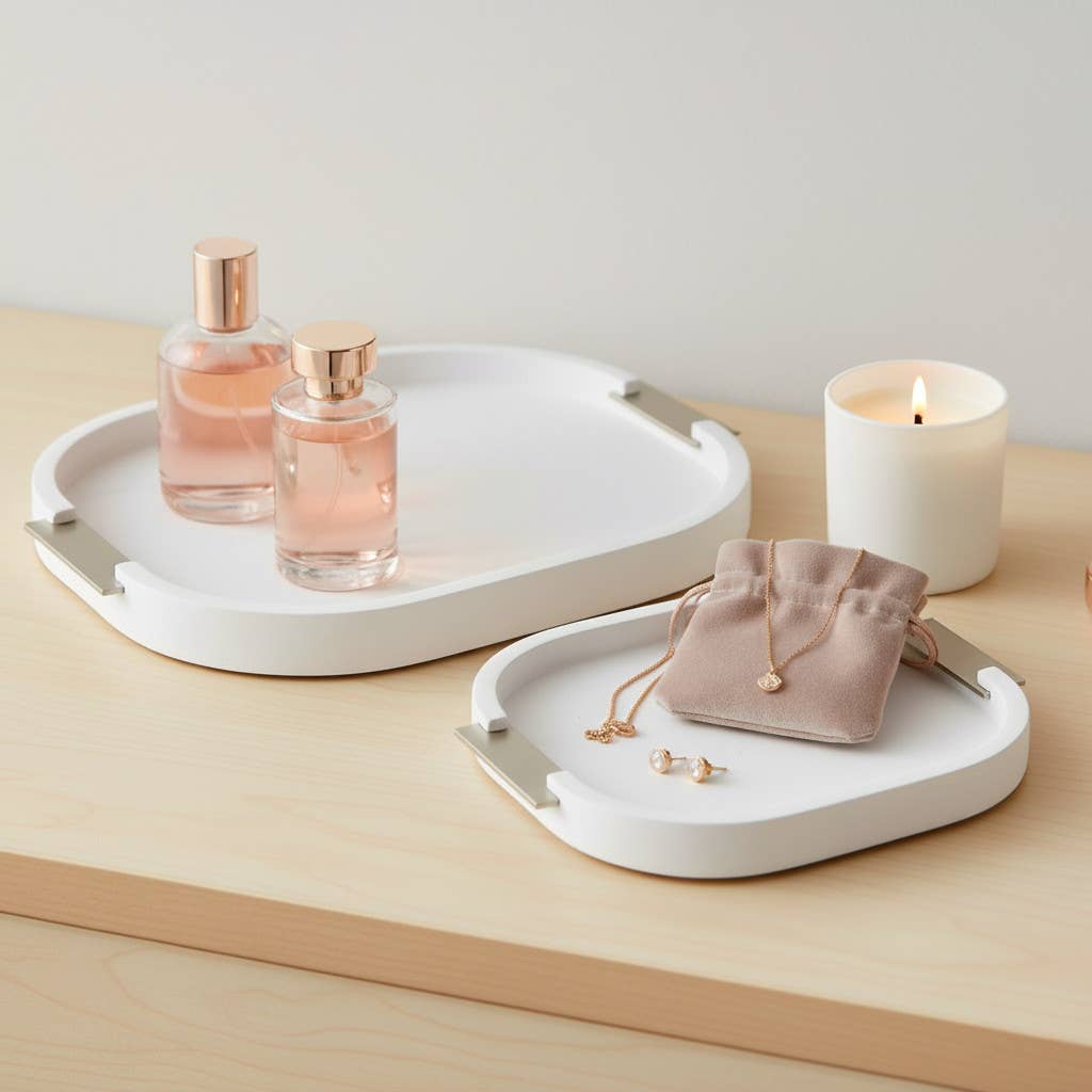 Decorative Trays Set of 2 - Wood Rounded Square, 18/14 in.