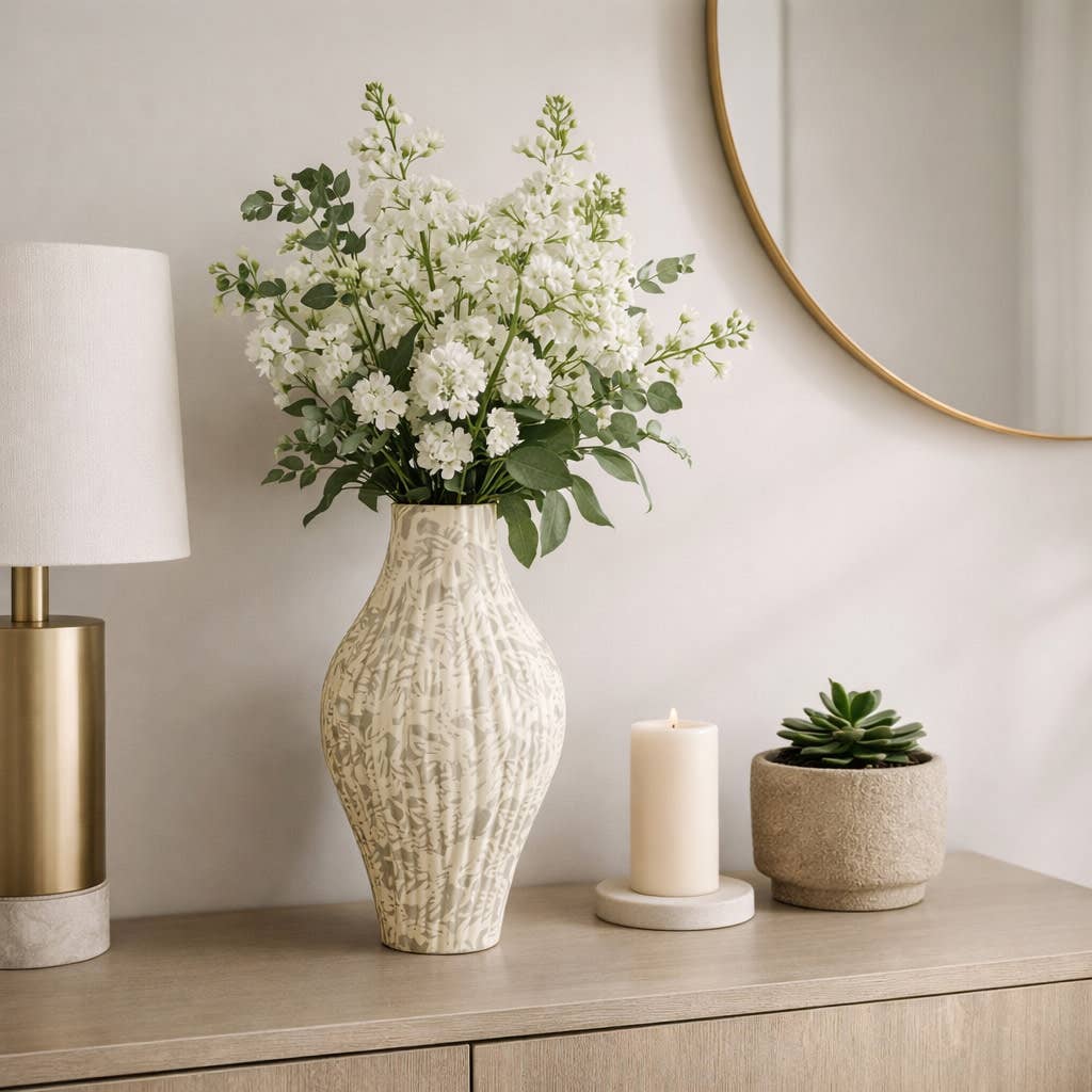 Decorative Vase - Gray Ceramic Textured Matte Finish, 14 in.