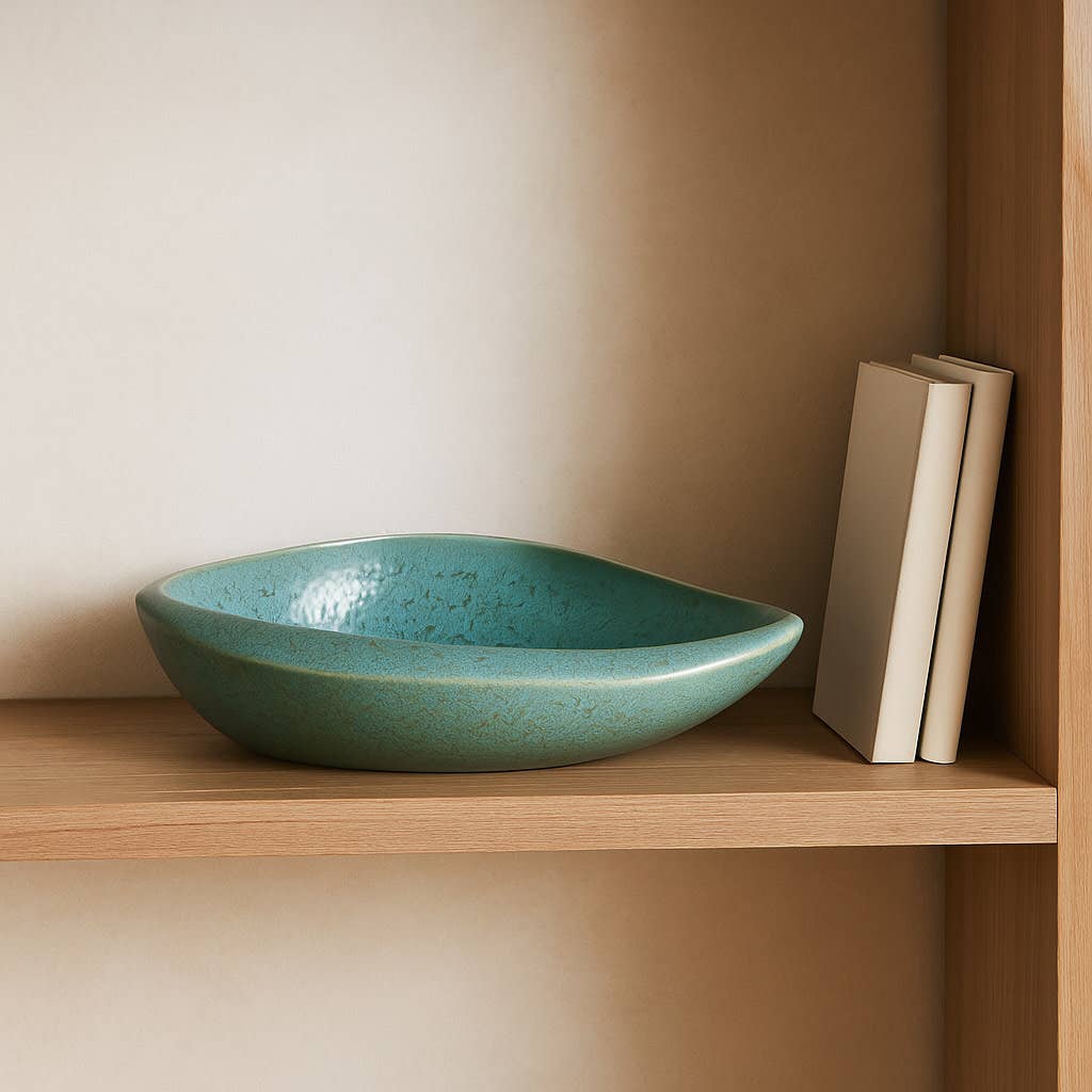 Decorative Bowl - Green Ceramic Abstract Pattern, 18 in.