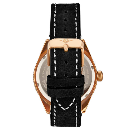 Stuhrling Original 3991 Men's Quartz Watch, 42mm, Brown Dial, Grey Leather Strap With White Contrast Stitching Watch