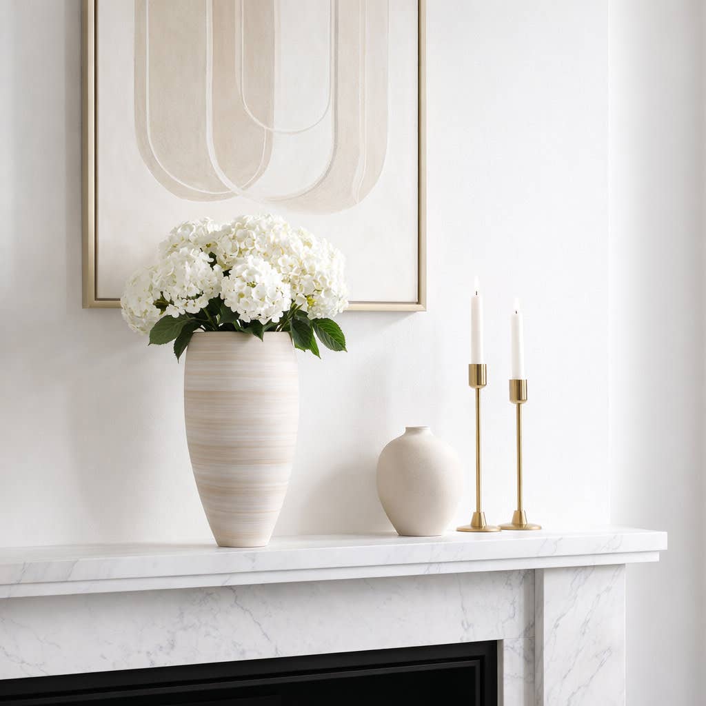 Decorative Vase - Ivory Porcelain 3D Printed Curved, 14 in.