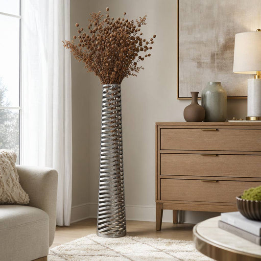 Decorative Vase - Silver Metal Medium Textured Floor, 48 in.