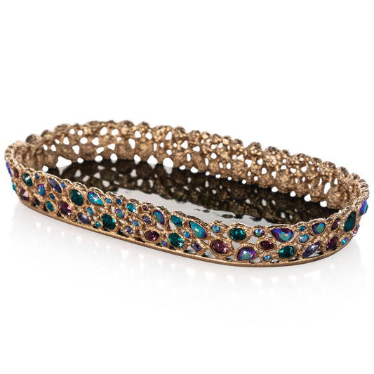 Jay Strongwater Julius Bejeweled Swarovski Crystal Enamel Gold-Finished Decorative Tray, Peacock