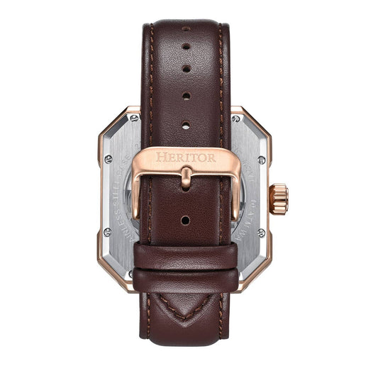 Heritor Campbell Men's Automatic Skeleton Leather Watch, Rose Gold/Brown
