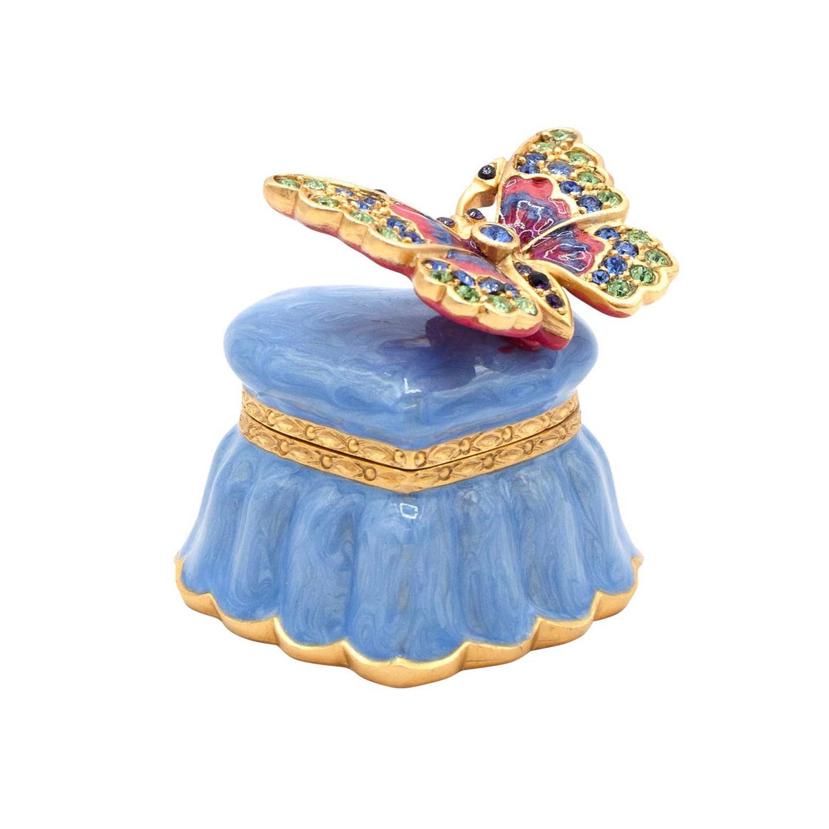 Jay Strongwater Emma Mini Butterfly and Heart Decorative Box, Blue Crystal Enamel Gold-Finished