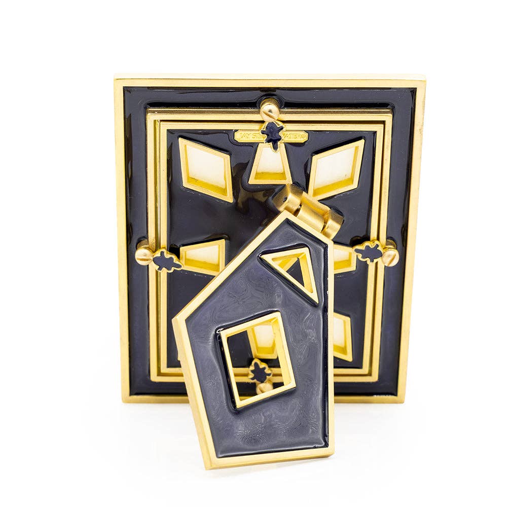 Jay Strongwater Abaculus Pyramid 3" x 4" Enamel Gold-Finished Picture Frame, Delft