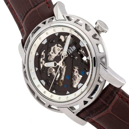 Reign Stavros Men's Automatic Skeleton Leather Watch