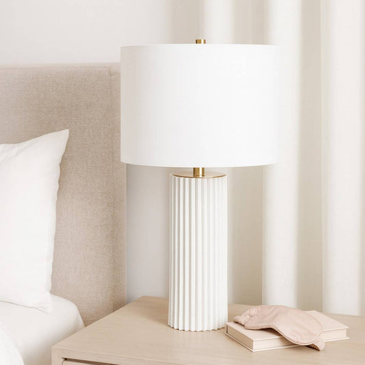 Table Lamp - White Porcelain 3D Printed Drum Shade, 26 in.