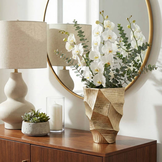 Decorative Vase - Gold Metal Geometric Textured, 9 in.