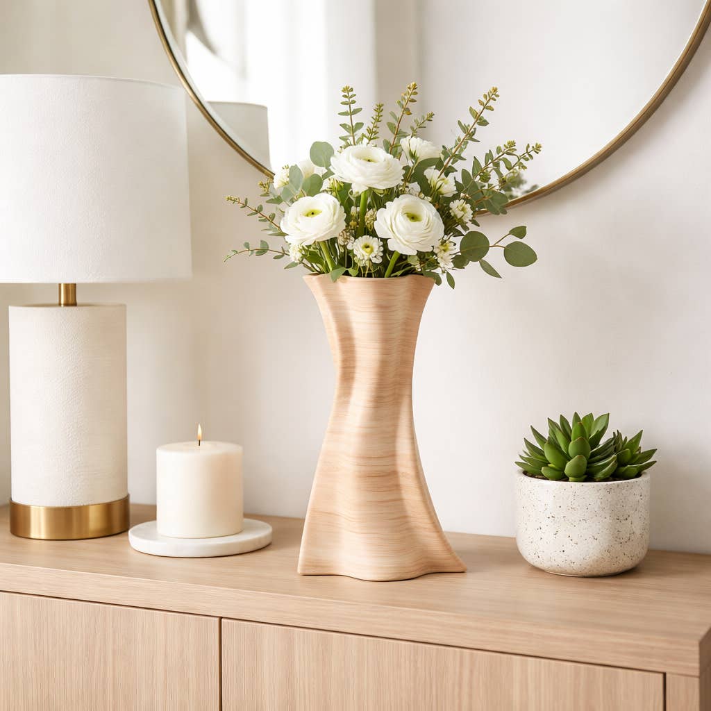 Decorative Vase - Tan Porcelain 3D Printed Textured, 15 in.