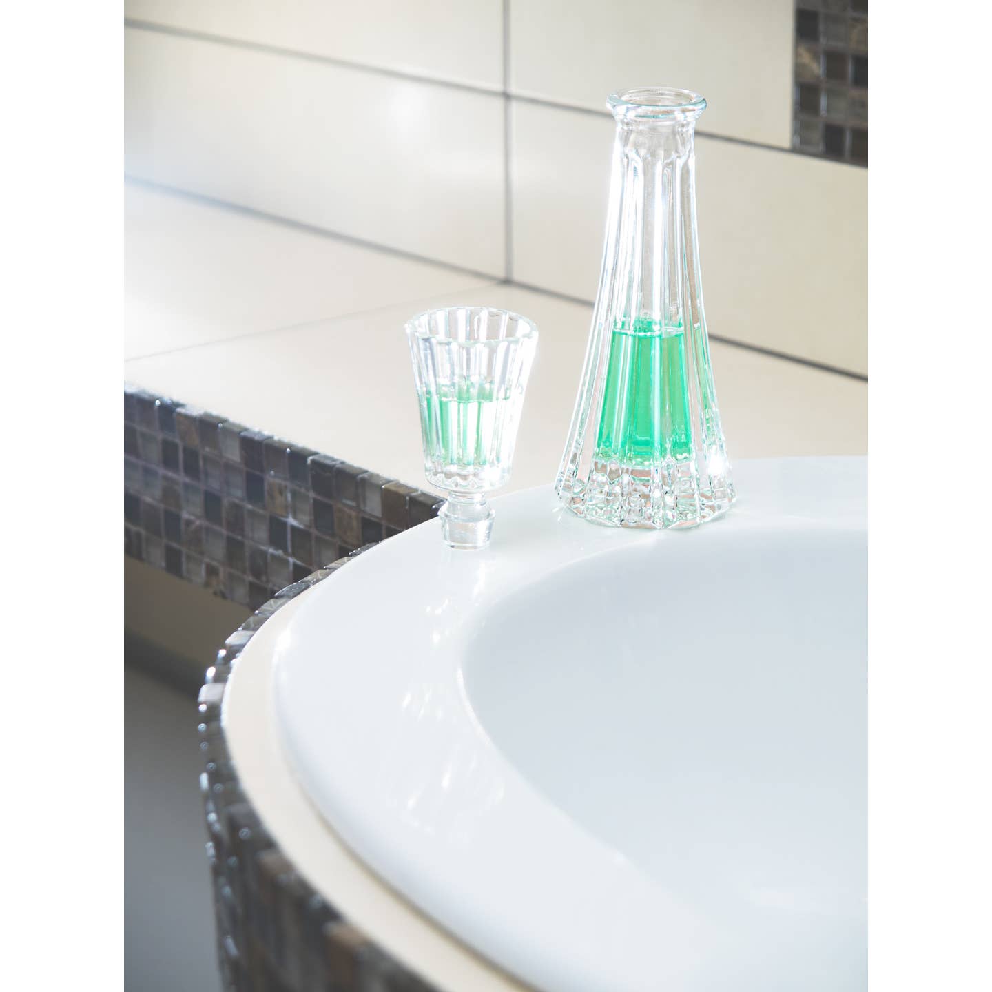Crystal glass Mouthwash Decanter, 3 oz., 8.6" Height x 2.6" Diameter
