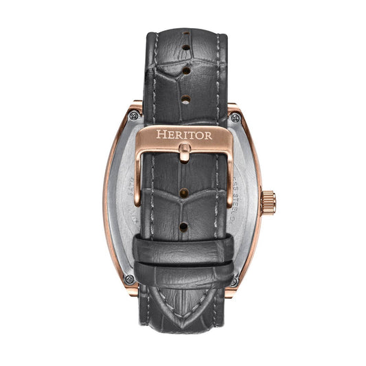 Heritor Masterson Men's Automatic Semi-Skeleton Leather Watch, Rose Gold/Grey