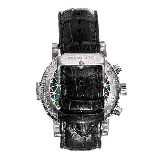 Heritor Legacy Men's Automatic Day-Date Leather Watch, Silver/Black