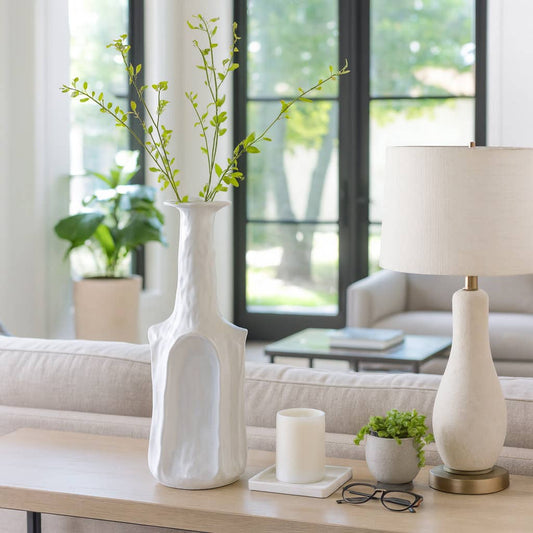 Decorative Vase - White Ceramic Sleek Large Design, 22 in.
