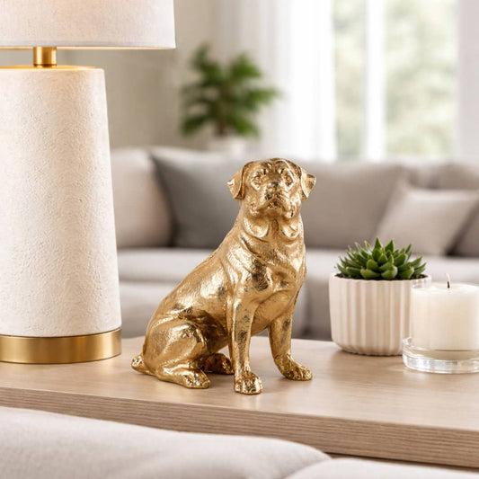 Decorative Figurine - Gold Metal Seated Dog, 7 in.
