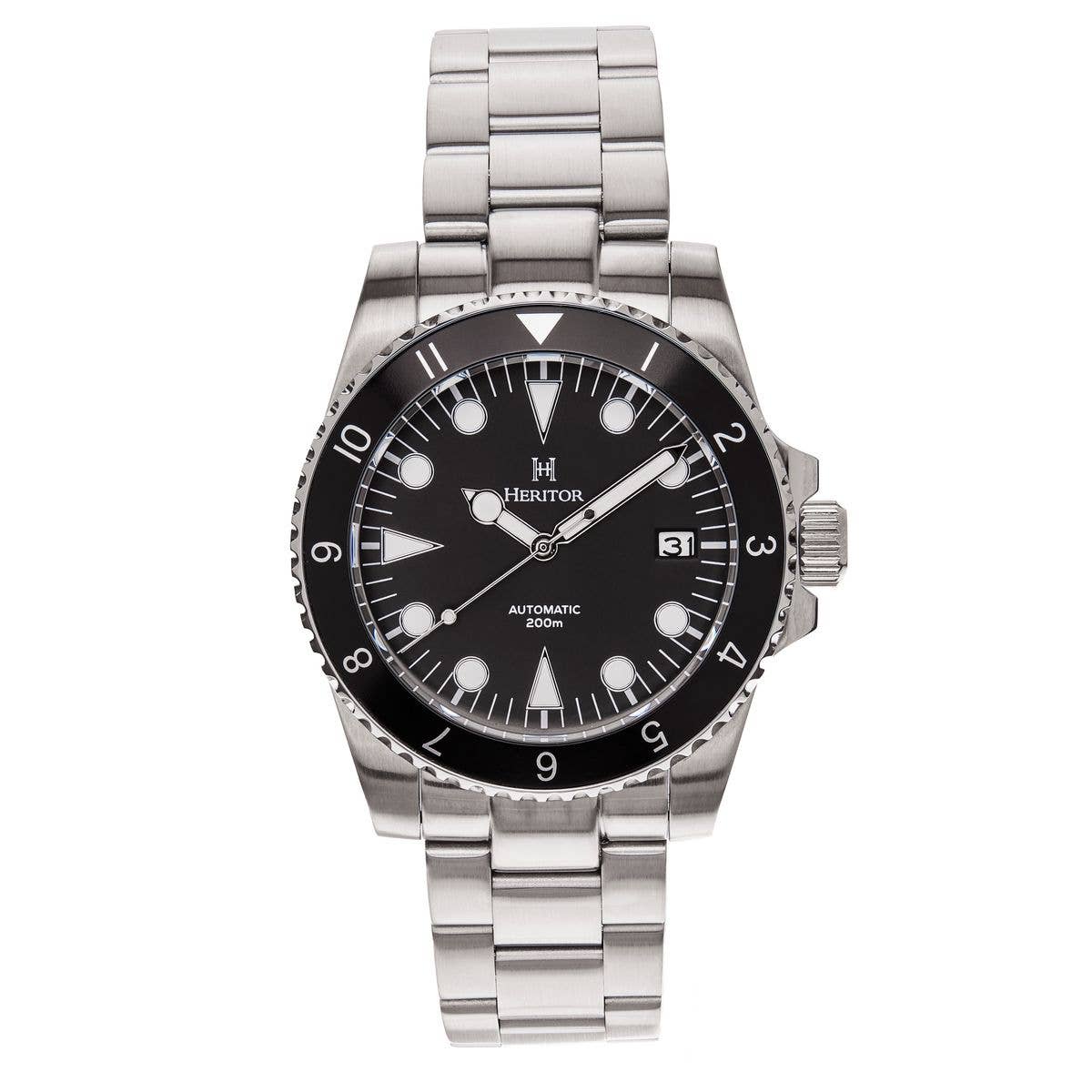Heritor Luciano Men's Automatic Diver Date Bracelet Watch, Black