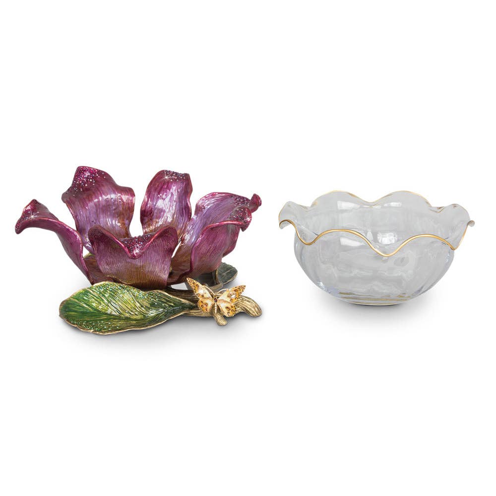 Jay Strongwater Sydney Large Flower Butterfly Swarovski Crystal Enamel Gold-Finished Decorative Bowl, Bouquet