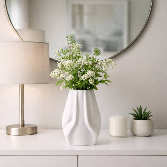 Decorative Vase - Ivory Porcelain 3D Printed Sculpted, 11 in