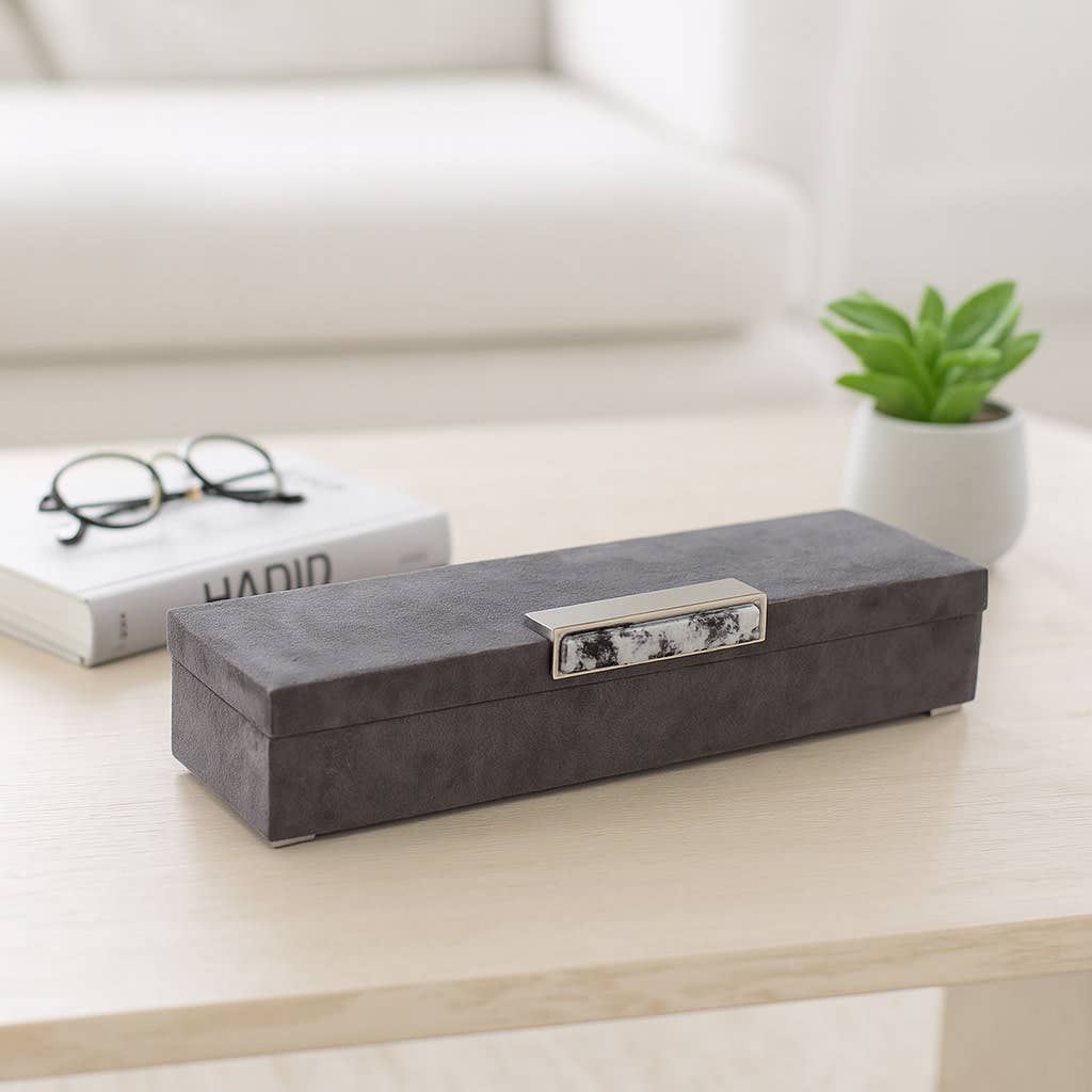 Decorative Box - Gray Wood Moonstone Gemstone, 18 in.