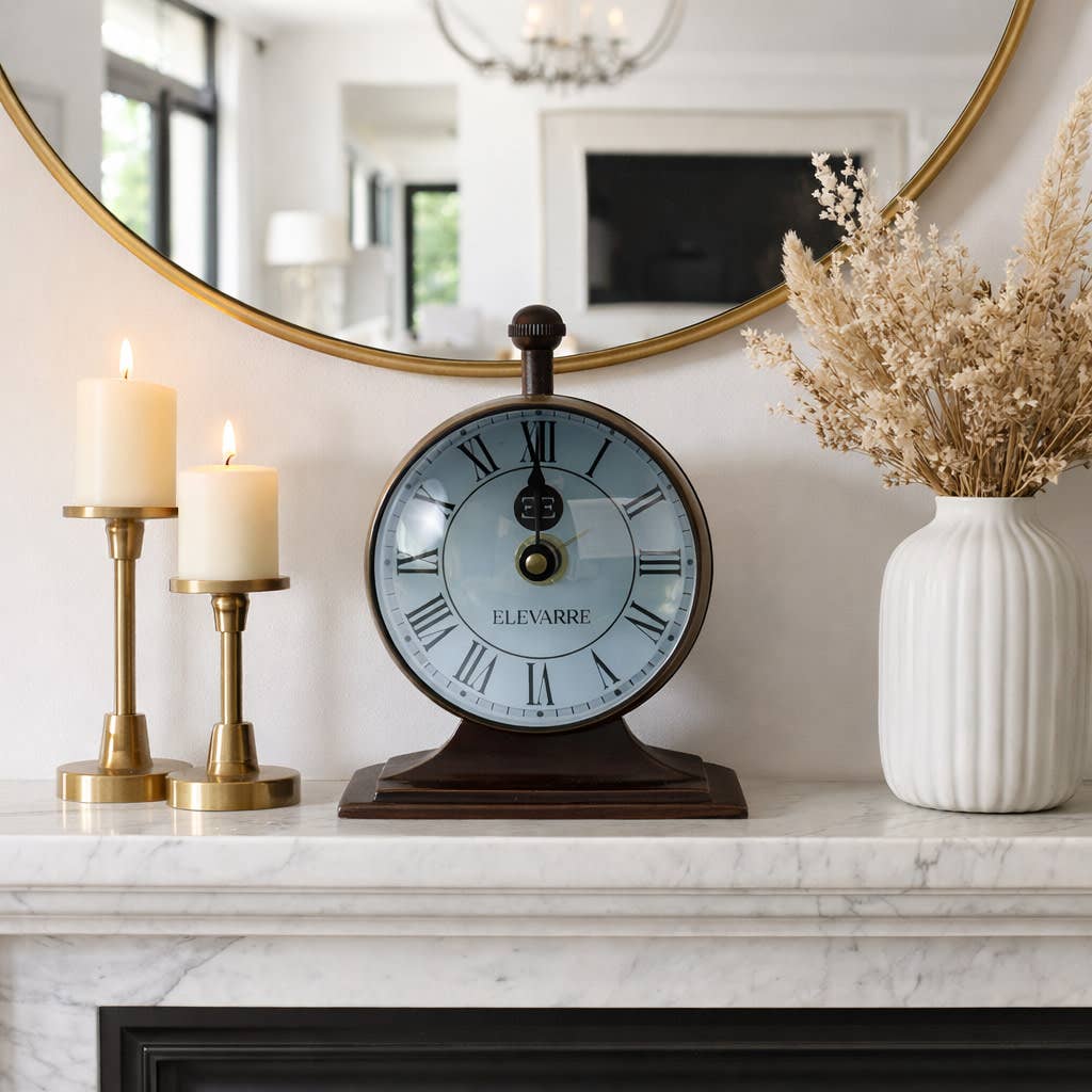 Desk Clock - Bronze Metal Double-Sided Desk, 7 in.
