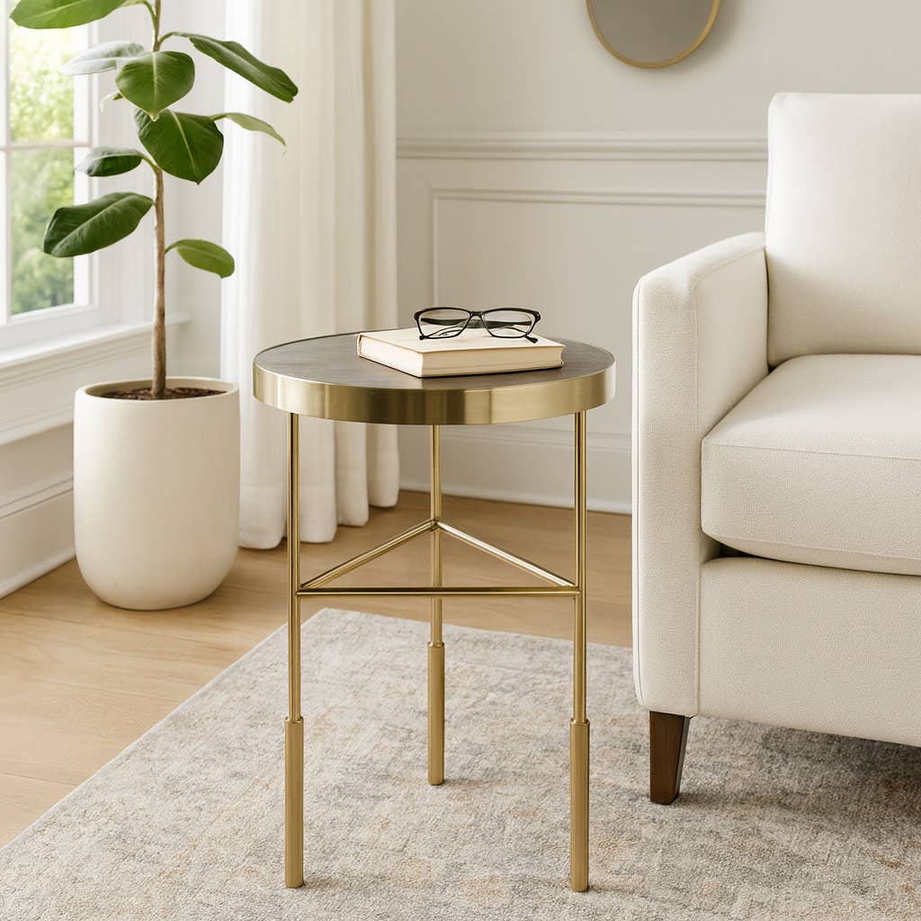 Side Table - Beige Marble Top with Slim Frame, 22 in.