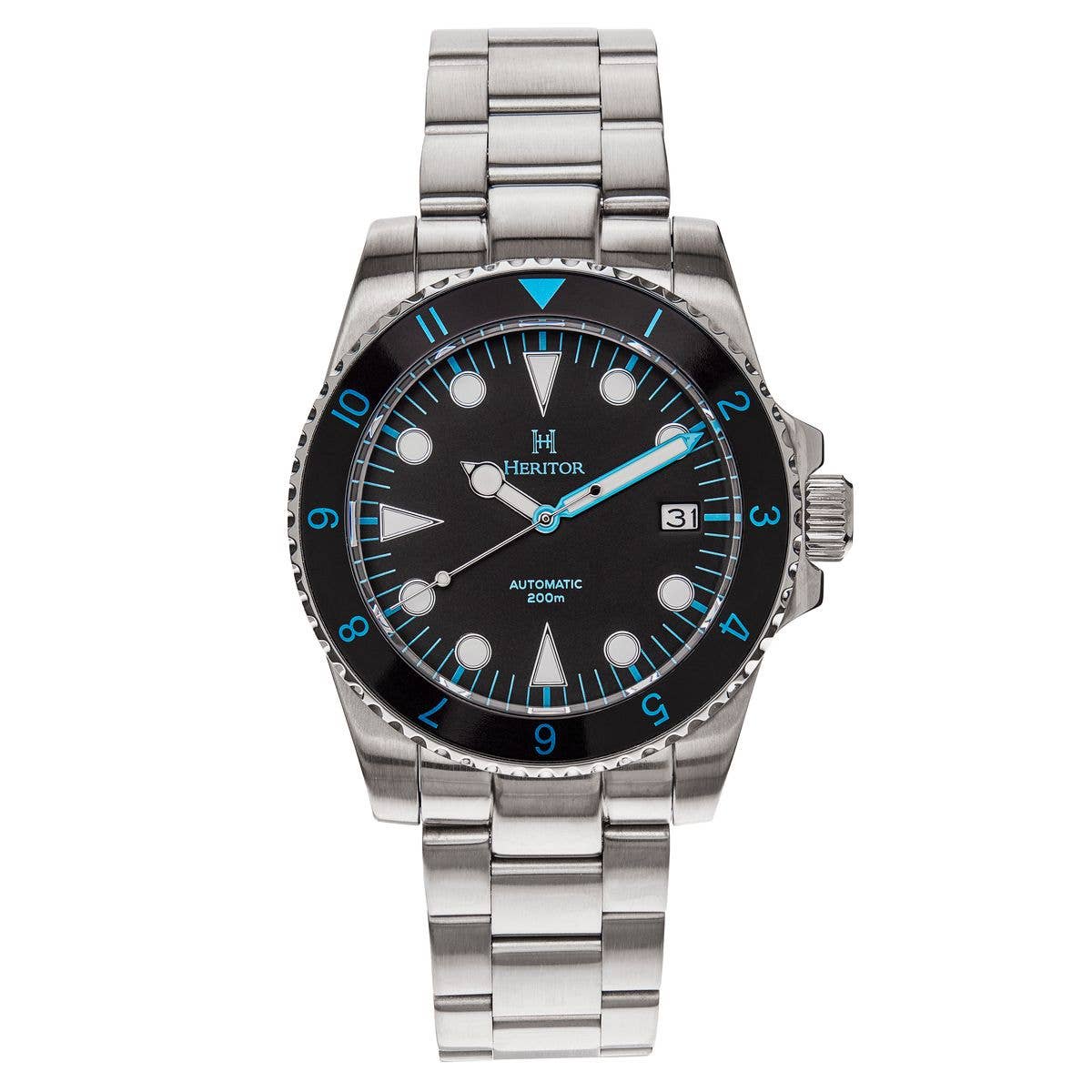 Heritor Luciano Men's Automatic Diver Date Bracelet Watch, Black/Blue