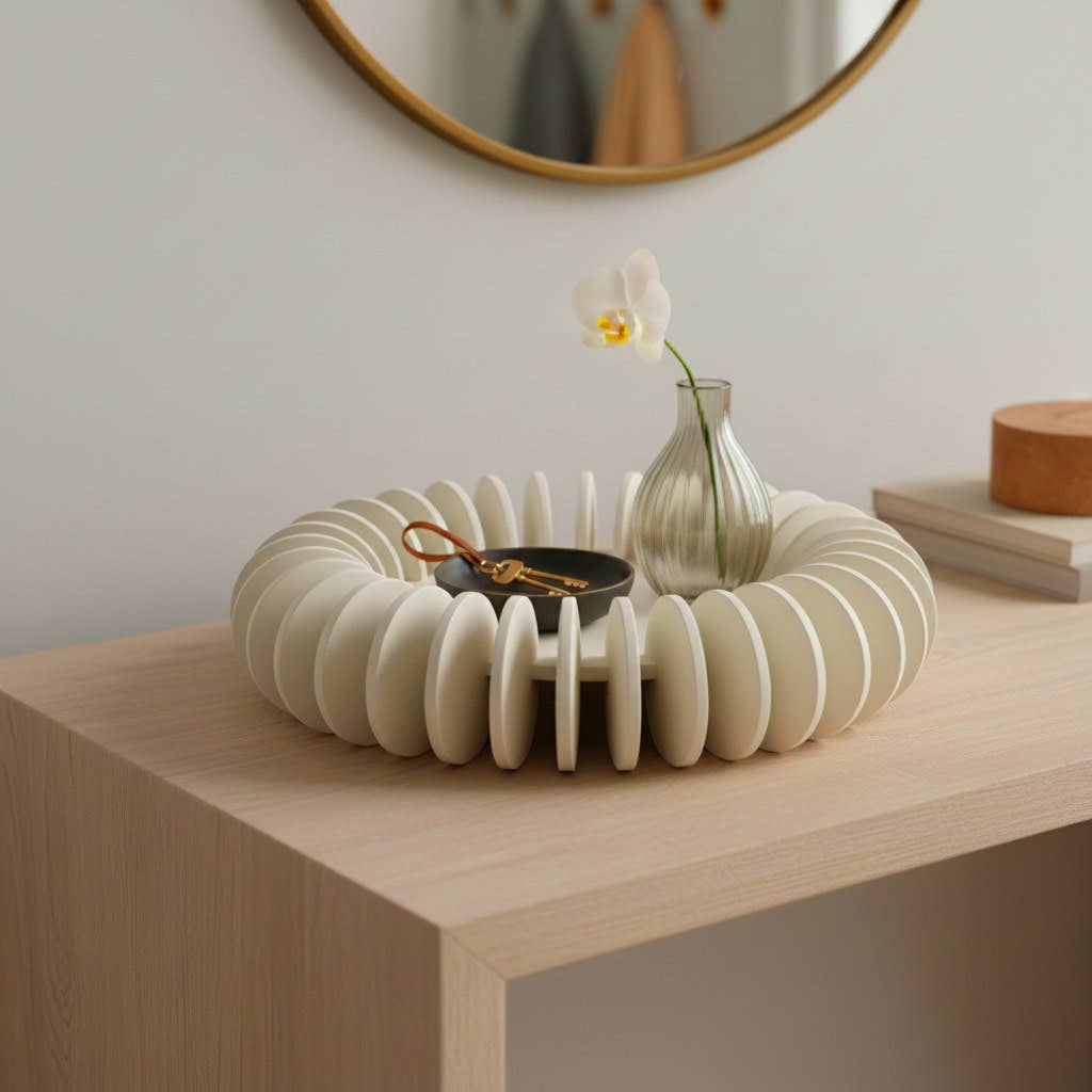 Tray - White Resin Calliope Round Artistic Form, 17 in.
