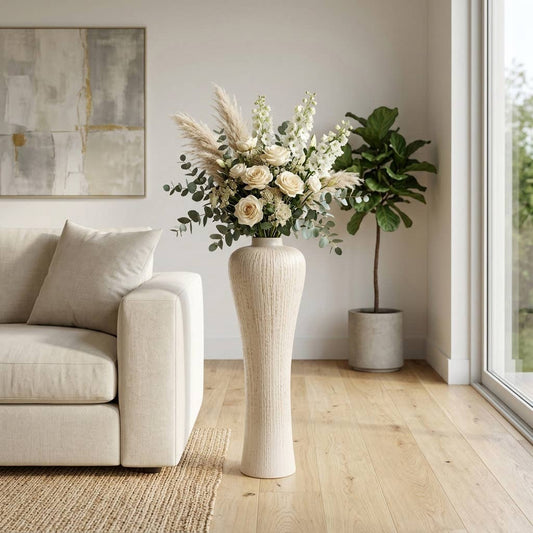 Decorative Vase - Ivory Ceramic Curved Silhouette, 31 in.