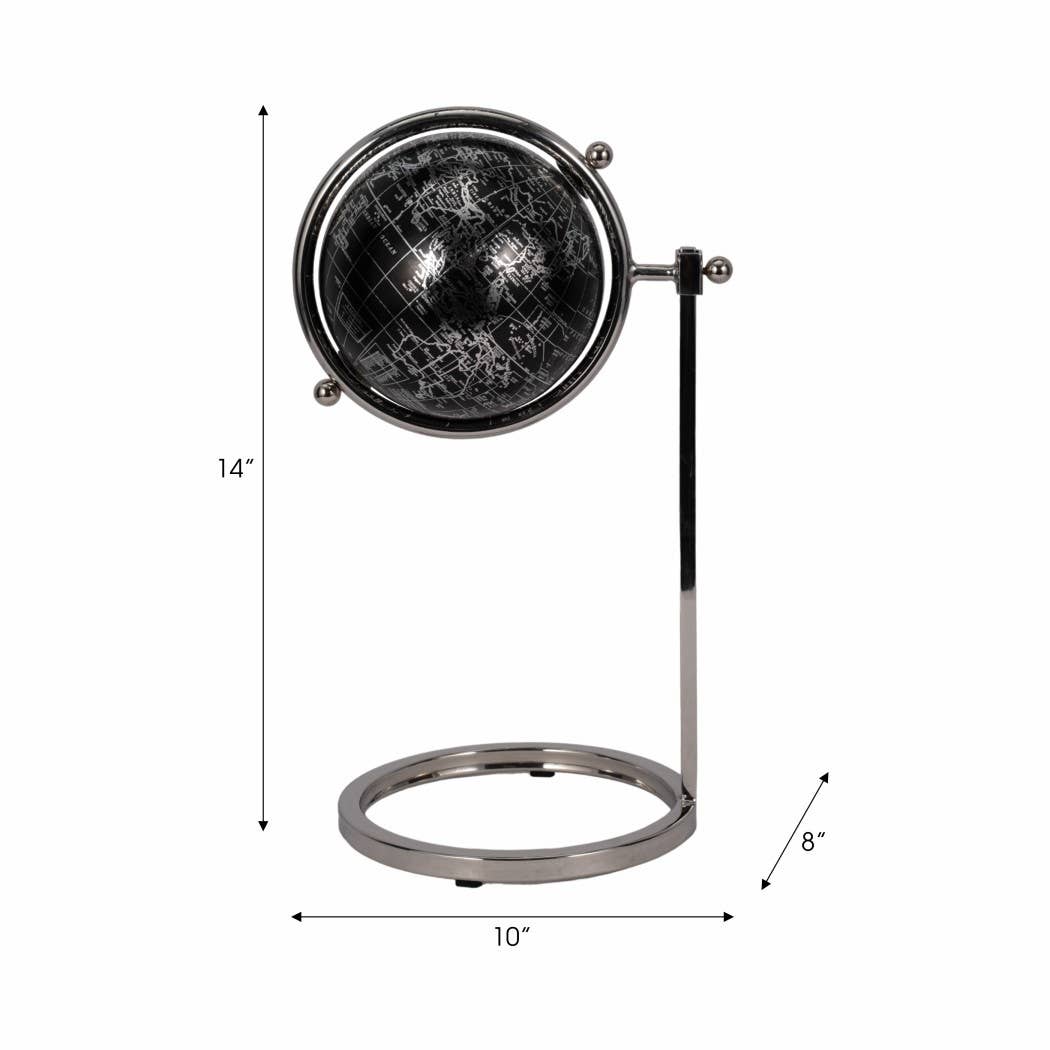 Decorative Globe - Black Metal Resin Sleek Ring Base, 14 in.