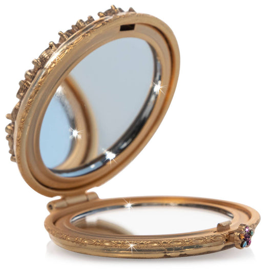 Jay Strongwater Helena Round Jeweled Compact Mirror, Star Swarovski Crystal Gold-Finished