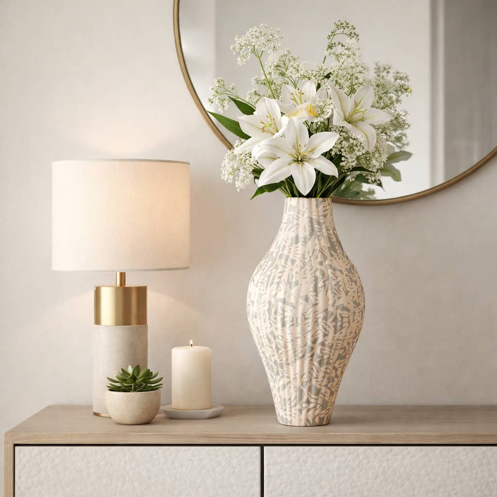 Decorative Vase - Gray Ceramic Elegant Curvy, 20 in.